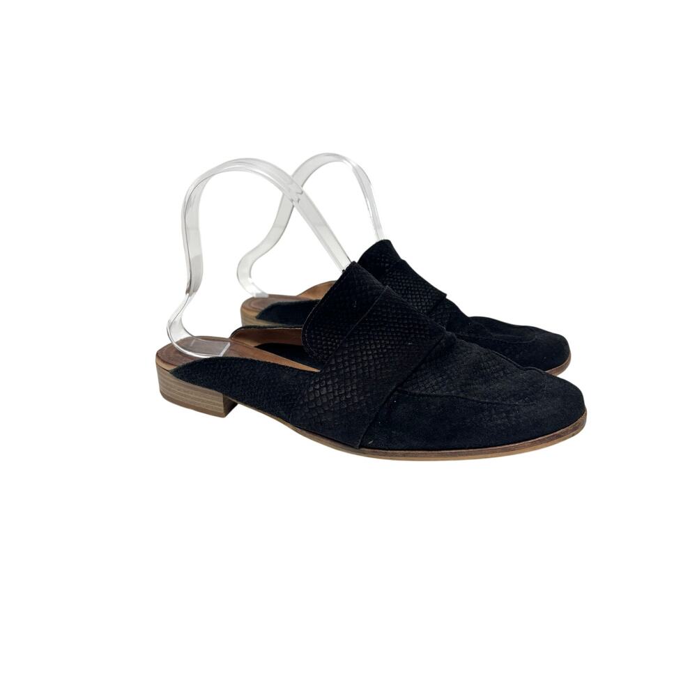 Free People At Ease Black Embossed Suede Loafer Mules 39.6